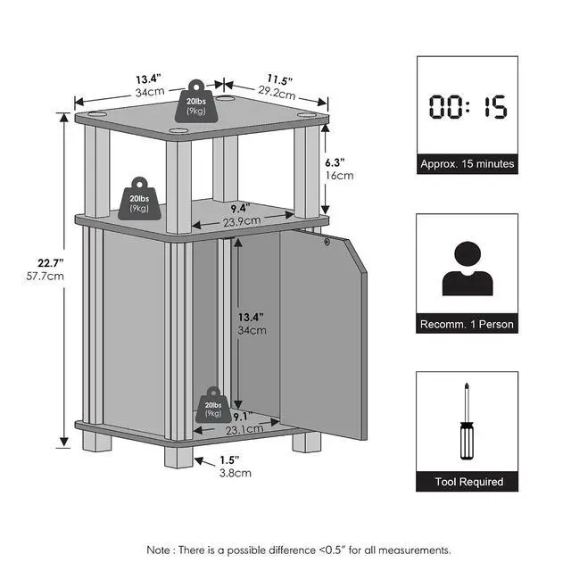 Alt view image 2 of 6 - JUST Night Stand, 3-Tier Nightstand with Door Cabinet, Side Table, End Table with Open Shelf, for Living Room, Bedroom, Espresso