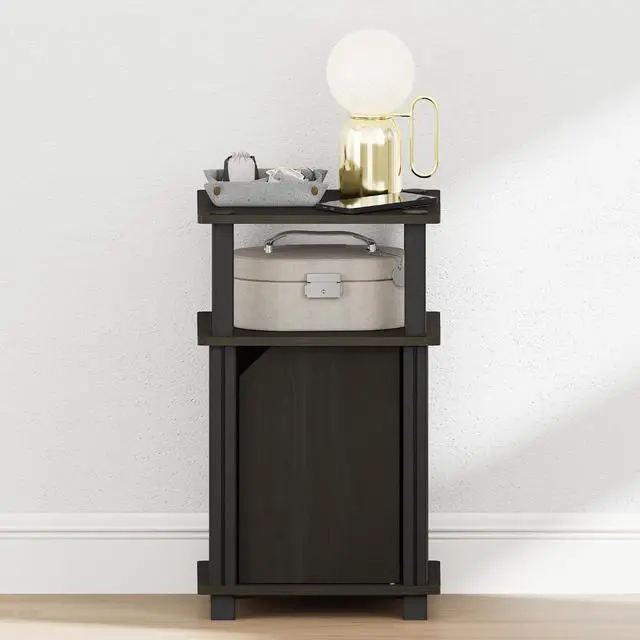 Alt view image 4 of 6 - JUST Night Stand, 3-Tier Nightstand with Door Cabinet, Side Table, End Table with Open Shelf, for Living Room, Bedroom, Espresso
