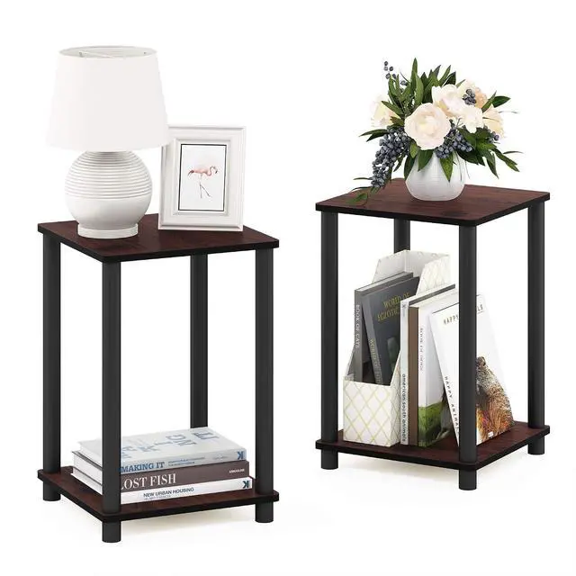 Alt view image 5 of 7 - Turn-N-Tube Night Stand Set of 2, 2-Tier Nightstand, Dark Cherry | Stackable, Open Shelf, Toolless Bedside Table, Side Table, End Table for Living Room, Bedroom