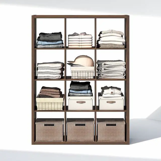 Alt view image 6 of 7 - Cubic Closet Organizers and Storage, 12-Cube Closet Organizer, Open Shelf Closet Storage, Extra Thick Frame for Wardrobe, Bedroom, Living Room, Amber Pine