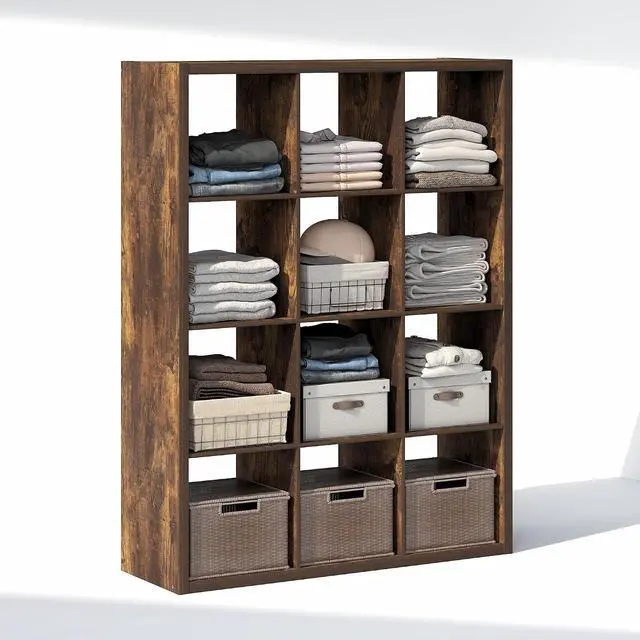 Alt view image 5 of 7 - Cubic Closet Organizers and Storage, 12-Cube Closet Organizer, Open Shelf Closet Storage, Extra Thick Frame for Wardrobe, Bedroom, Living Room, Amber Pine
