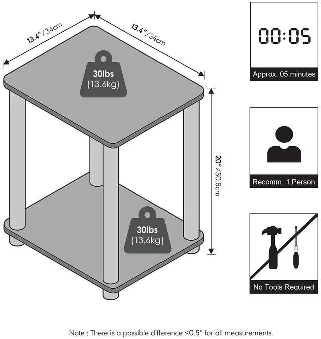 Alt view image 2 of 6 - Turn-N-Tube Night Stand, 2-Tier Open Shelf Design Nightstand, Toolless Square Bedside Table, End Table, Side Table, for Bedroom, Closet, Dorm, Walnut