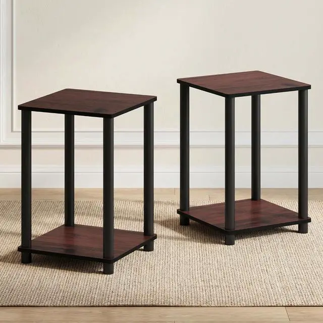 Alt view image 7 of 7 - Turn-N-Tube Night Stand Set of 2, 2-Tier Nightstand, Dark Cherry | Stackable, Open Shelf, Toolless Bedside Table, Side Table, End Table for Living Room, Bedroom
