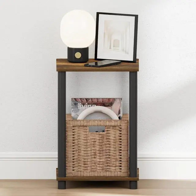 Alt view image 5 of 6 - Turn-N-Tube Night Stand, 2-Tier Open Shelf Design Nightstand, Toolless Square Bedside Table, End Table, Side Table, for Bedroom, Closet, Dorm, Amber Pine