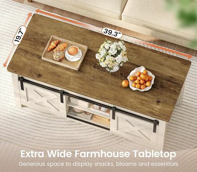 Alt view image 5 of 7 - Lift Top Coffee Table, Farmhouse Lift Tabletop Dining Table, Gas Spring, Hidden Compartment, Open Storage Shelf, for Living Room, White Brown