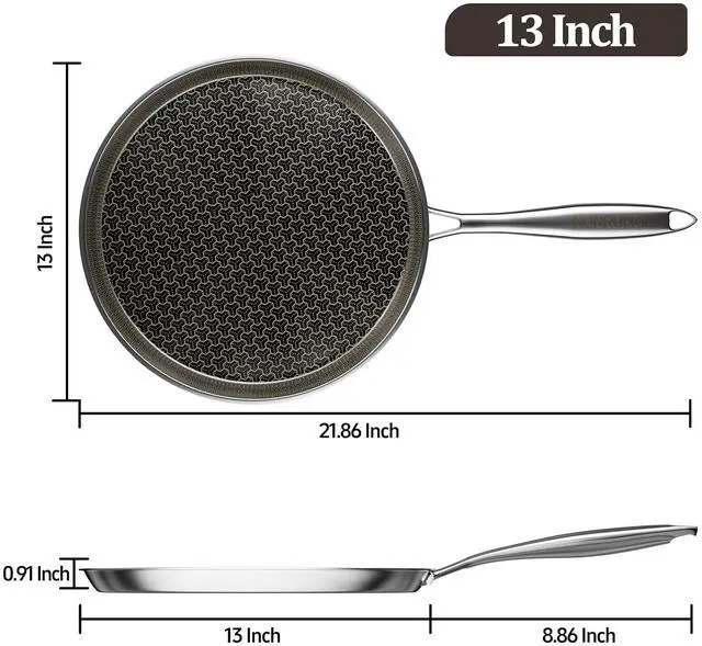 Alt view image 2 of 7 - Stainless Steel Crepe Pan, 13 Inch Nonstick Griddle Pan, 5 Layer Non Stick Coating Pancake Pan, Frying Pan,Omelet Pan with All Stove Tops Available