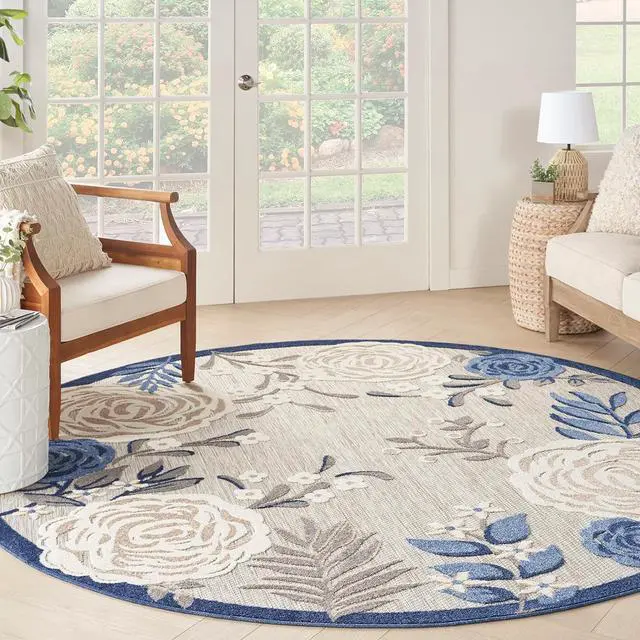 Main image of Home Aloha Blue Grey 7'10" x Round Area Rug - Easy Clean, Non Shedding, Bed Room, Living Room, Dining Room, Kitchen (8' x Round)