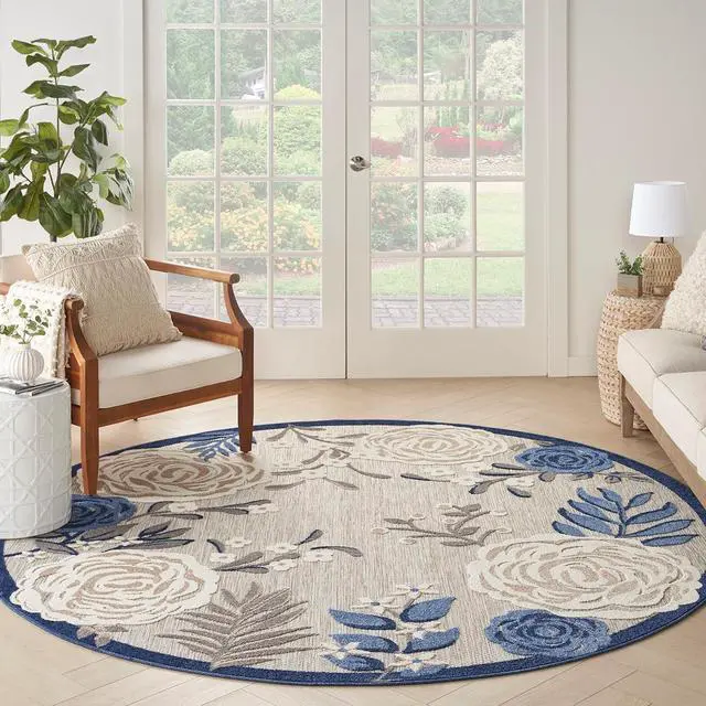 Alt view image 3 of 7 - Home Aloha Blue Grey 7'10" x Round Area Rug - Easy Clean, Non Shedding, Bed Room, Living Room, Dining Room, Kitchen (8' x Round)