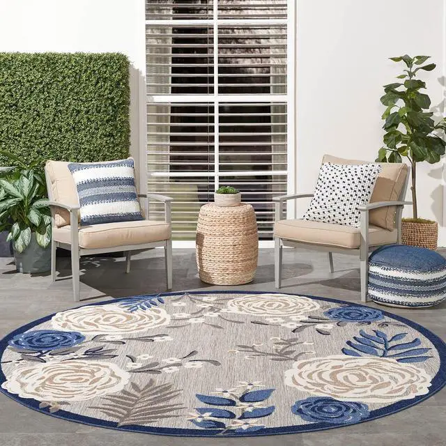 Alt view image 4 of 7 - Home Aloha Blue Grey 7'10" x Round Area Rug - Easy Clean, Non Shedding, Bed Room, Living Room, Dining Room, Kitchen (8' x Round)