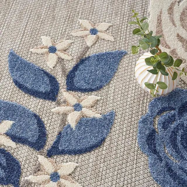 Alt view image 6 of 7 - Home Aloha Blue Grey 7'10" x Round Area Rug - Easy Clean, Non Shedding, Bed Room, Living Room, Dining Room, Kitchen (8' x Round)