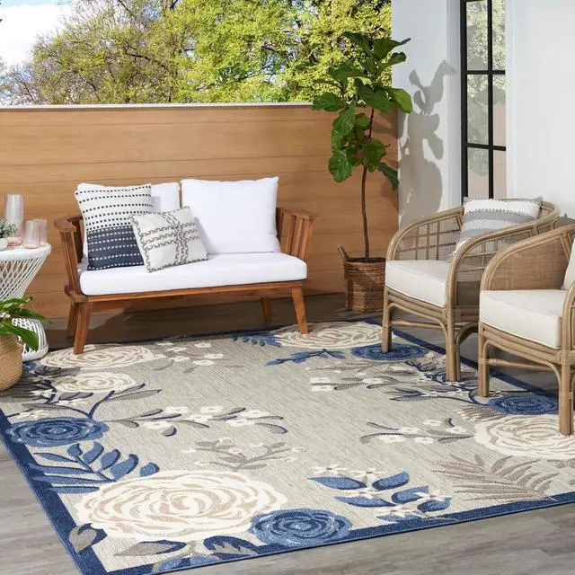 Alt view image 4 of 7 - Home Aloha Blue Grey 7'10" x 10'6" Area Rug - Easy Clean, Non Shedding, Bed Room, Living Room, Dining Room, Kitchen (8' x 11')