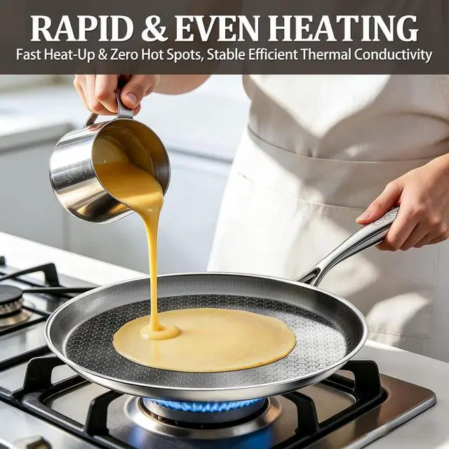 Alt view image 3 of 7 - Stainless Steel Crepe Pan, 11 Inch Nonstick Griddle Pan, 5 Layer Non Stick Coating Pancake Pan, Frying Pan,Omelet Pan with All Stove Tops Available