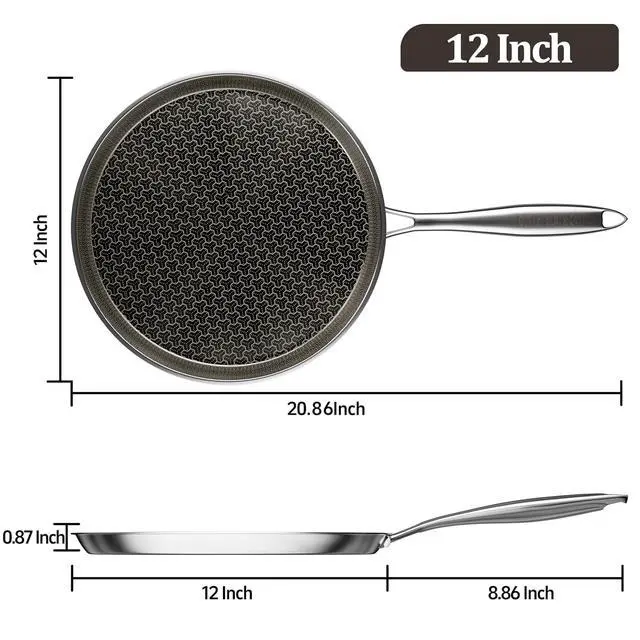Alt view image 2 of 7 - Stainless Steel Crepe Pan, 12 Inch Nonstick Griddle Pan, 5 Layer Non Stick Coating Pancake Pan, Frying Pan,Omelet Pan with All Stove Tops Available