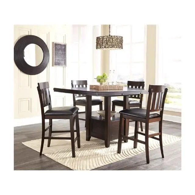 Alt view image 2 of 6 - Haddigan Upholstered Barstool, 2 Count, Slat Back Design, Cushioned Seat, Wood, 25.5" H, Dark Brown