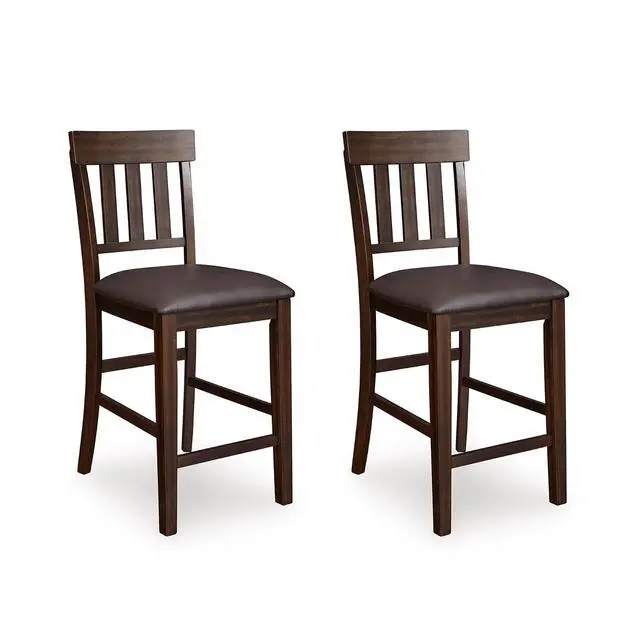 Main image of Haddigan Upholstered Barstool, 2 Count, Slat Back Design, Cushioned Seat, Wood, 25.5" H, Dark Brown