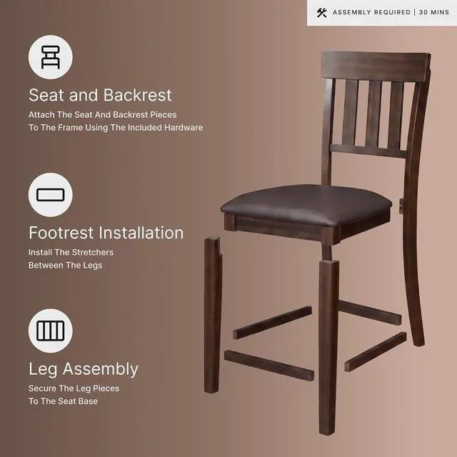 Alt view image 6 of 7 - Ralene Traditional 26" Counter Height Faux Leather Seat Barstool, 2 Count, Brown
