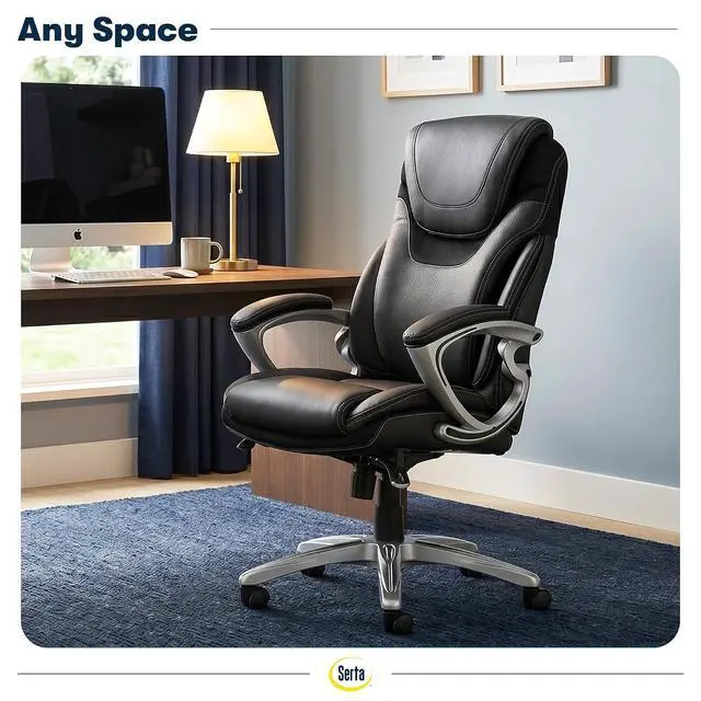 Alt view image 2 of 7 - Bryce Executive Office Chair - Ergonomic Computer DeskChair with Lumbar Technology - Adjustable Height - Memory Foam Body Pillows - 360° Swivel Rolling Base - Bonded Leather - Black