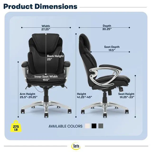 Alt view image 3 of 7 - Bryce Executive Office Chair - Ergonomic Computer DeskChair with Lumbar Technology - Adjustable Height - Memory Foam Body Pillows - 360° Swivel Rolling Base - Bonded Leather - Black