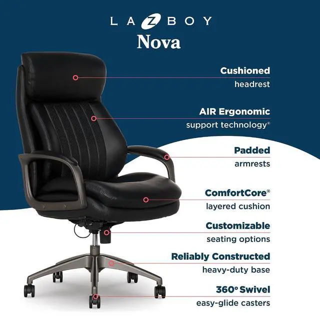 Alt view image 4 of 7 - Nova Executive Office Chair - Ergonomic High Back Desk Chair with AIR Lumbar Support - Comfortable ComputerChair for Home Office - Vegan Leather - Black