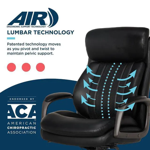 Alt view image 6 of 7 - Nova Executive Office Chair - Ergonomic High Back Desk Chair with AIR Lumbar Support - Comfortable ComputerChair for Home Office - Vegan Leather - Black