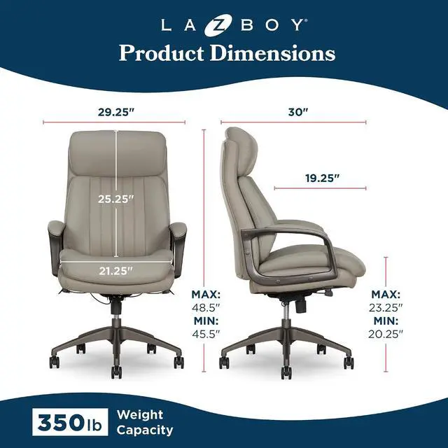Alt view image 3 of 7 - Nova Executive Office Chair - Ergonomic High Back Desk Chair with AIR Lumbar Support - Comfortable Computer Chair for Home Office - Vegan Leather - Gray