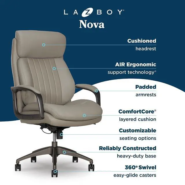 Alt view image 4 of 7 - Nova Executive Office Chair - Ergonomic High Back Desk Chair with AIR Lumbar Support - Comfortable Computer Chair for Home Office - Vegan Leather - Gray