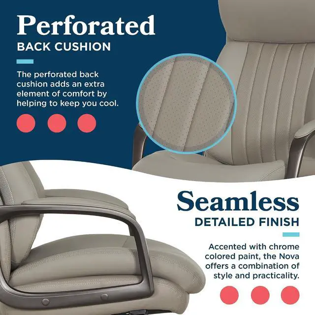 Alt view image 5 of 7 - Nova Executive Office Chair - Ergonomic High Back Desk Chair with AIR Lumbar Support - Comfortable Computer Chair for Home Office - Vegan Leather - Gray