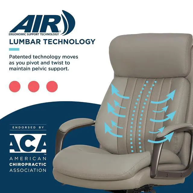 Alt view image 6 of 7 - Nova Executive Office Chair - Ergonomic High Back Desk Chair with AIR Lumbar Support - Comfortable Computer Chair for Home Office - Vegan Leather - Gray