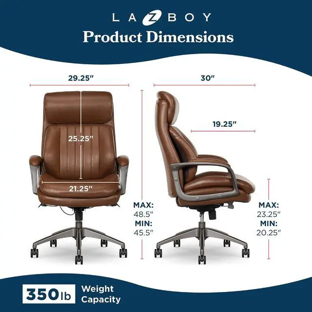 Alt view image 3 of 7 - Nova Executive Office Chair - Ergonomic High Back Desk Chair with AIR Lumbar Support - Comfortable ComputerChair for Home Office - Vegan Leather - Cognac Brown
