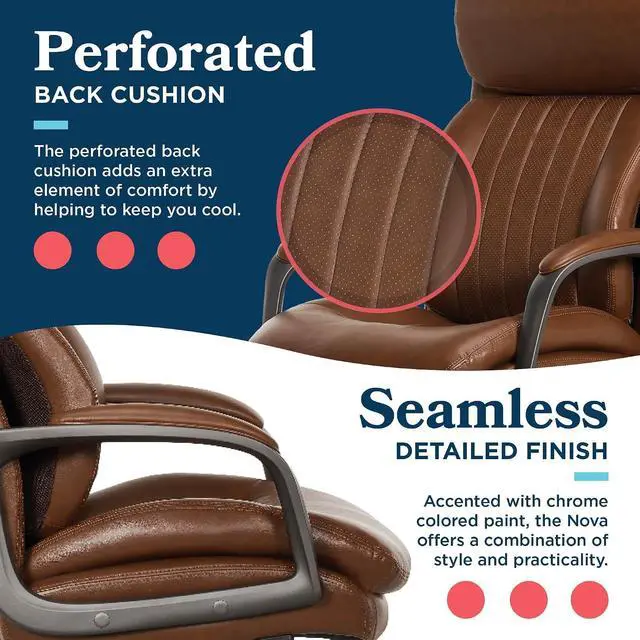 Alt view image 5 of 7 - Nova Executive Office Chair - Ergonomic High Back Desk Chair with AIR Lumbar Support - Comfortable ComputerChair for Home Office - Vegan Leather - Cognac Brown