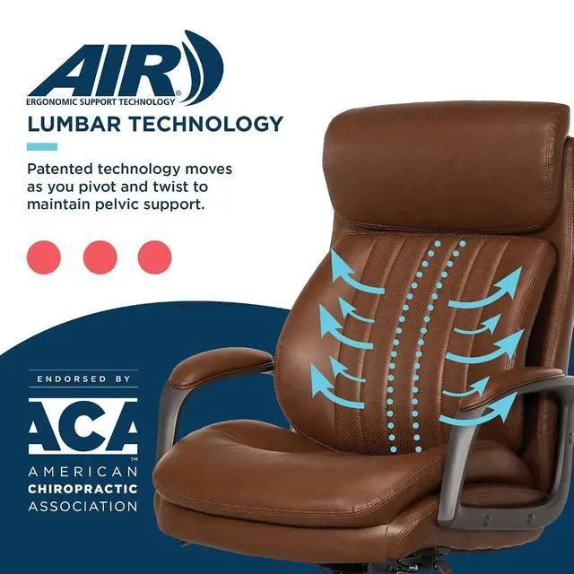 Alt view image 6 of 7 - Nova Executive Office Chair - Ergonomic High Back Desk Chair with AIR Lumbar Support - Comfortable ComputerChair for Home Office - Vegan Leather - Cognac Brown