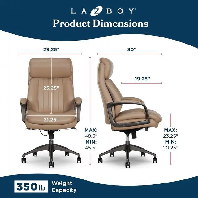 Alt view image 3 of 7 - Nova Executive Office Chair - Ergonomic High Back Desk Chair with AIR Lumbar Support - Comfortable Computer Chair for Home Office - Vegan Leather - Light Tan