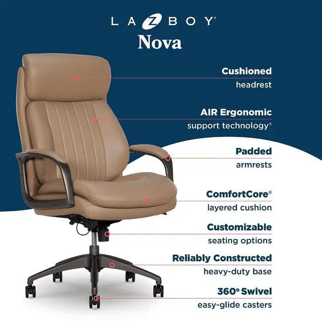 Alt view image 4 of 7 - Nova Executive Office Chair - Ergonomic High Back Desk Chair with AIR Lumbar Support - Comfortable Computer Chair for Home Office - Vegan Leather - Light Tan