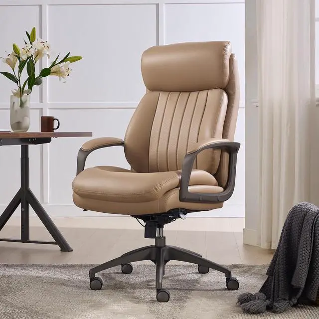 Alt view image 2 of 7 - Nova Executive Office Chair - Ergonomic High Back Desk Chair with AIR Lumbar Support - Comfortable Computer Chair for Home Office - Vegan Leather - Light Tan