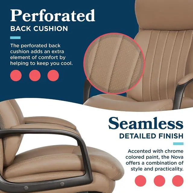 Alt view image 5 of 7 - Nova Executive Office Chair - Ergonomic High Back Desk Chair with AIR Lumbar Support - Comfortable Computer Chair for Home Office - Vegan Leather - Light Tan