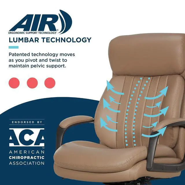 Alt view image 6 of 7 - Nova Executive Office Chair - Ergonomic High Back Desk Chair with AIR Lumbar Support - Comfortable Computer Chair for Home Office - Vegan Leather - Light Tan