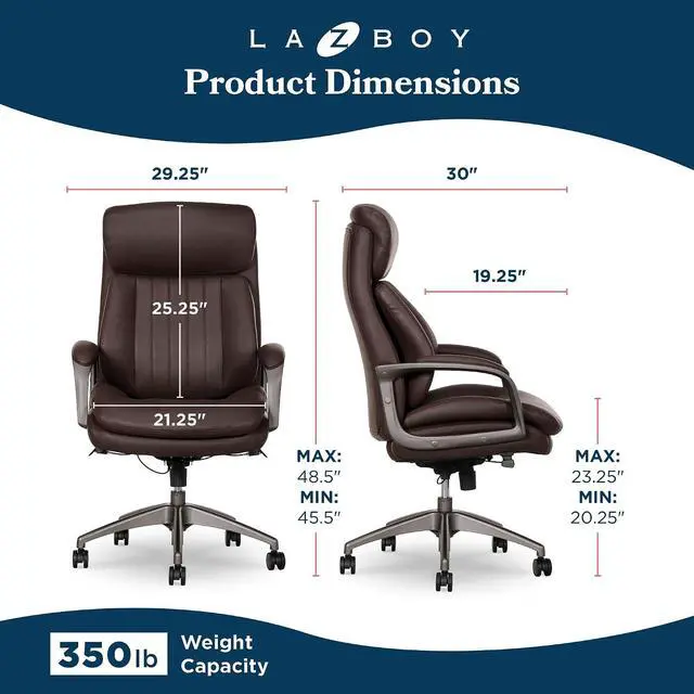 Alt view image 3 of 7 - Nova Executive Office Chair - Ergonomic High Back Desk Chair with AIR Lumbar Support - Comfortable ComputerChair for Home Office - Vegan Leather - Brown