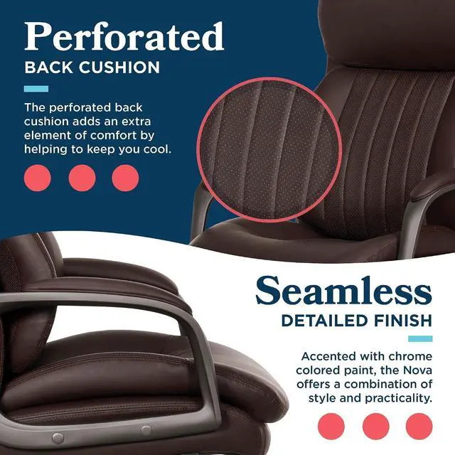 Alt view image 5 of 7 - Nova Executive Office Chair - Ergonomic High Back Desk Chair with AIR Lumbar Support - Comfortable ComputerChair for Home Office - Vegan Leather - Brown