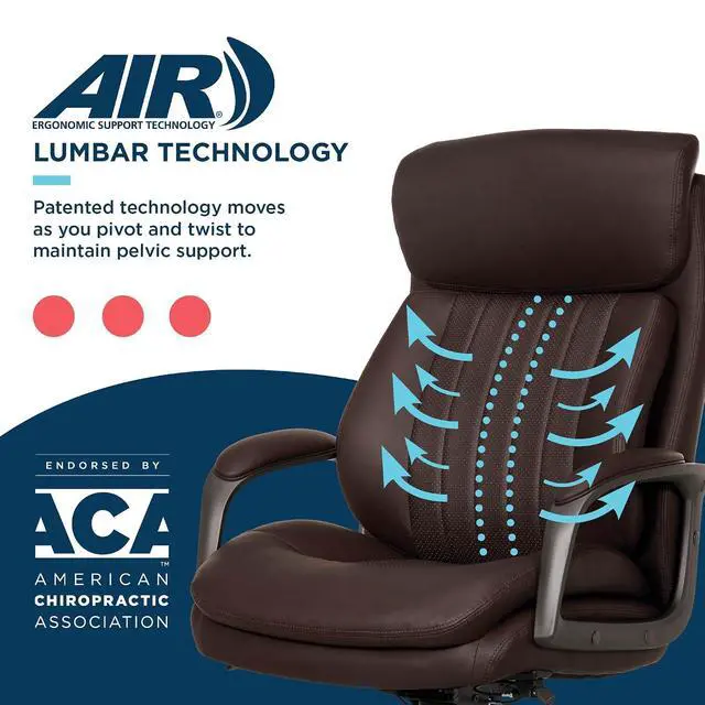 Alt view image 6 of 7 - Nova Executive Office Chair - Ergonomic High Back Desk Chair with AIR Lumbar Support - Comfortable ComputerChair for Home Office - Vegan Leather - Brown