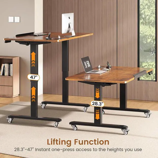 Alt view image 5 of 7 - 47 x 24 Inches Electric Standing Desk, 180° Tiltable Mobile Rising Computer Desk Height Adjustable with Wheels for Drawing/Writing/Gaming/Study/Home Office/Small Space, Rustic Brown
