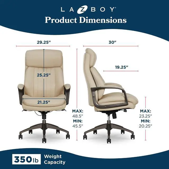 Alt view image 3 of 7 - Nova Executive Office Chair - Ergonomic High Back Desk Chair with AIR Lumbar Support - Comfortable Computer Chair for Home Office - Vegan Leather - Cream