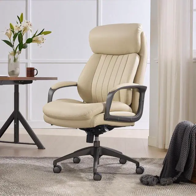 Alt view image 2 of 7 - Nova Executive Office Chair - Ergonomic High Back Desk Chair with AIR Lumbar Support - Comfortable Computer Chair for Home Office - Vegan Leather - Cream
