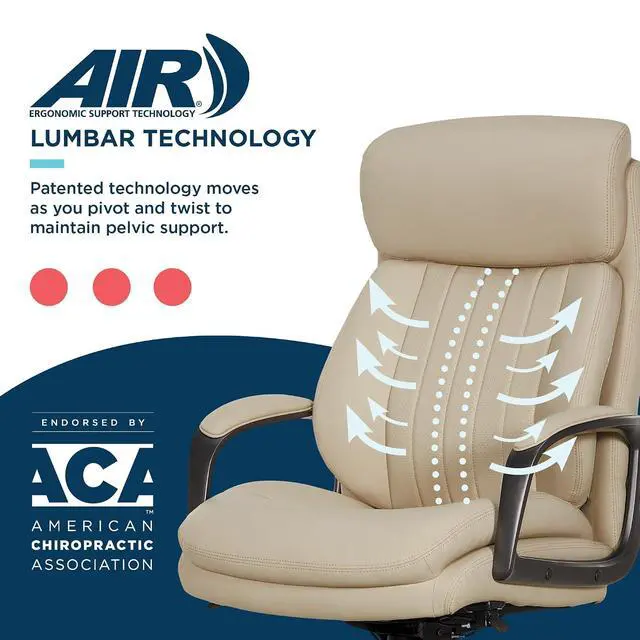 Alt view image 6 of 7 - Nova Executive Office Chair - Ergonomic High Back Desk Chair with AIR Lumbar Support - Comfortable Computer Chair for Home Office - Vegan Leather - Cream