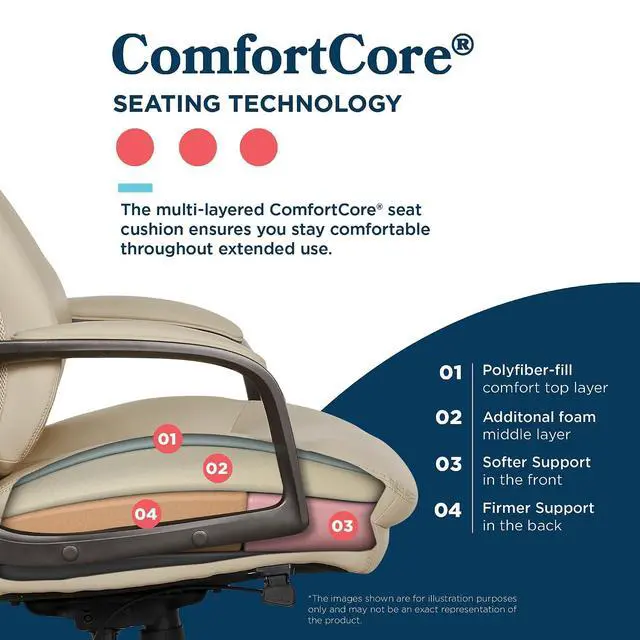 Alt view image 7 of 7 - Nova Executive Office Chair - Ergonomic High Back Desk Chair with AIR Lumbar Support - Comfortable Computer Chair for Home Office - Vegan Leather - Cream