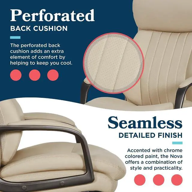 Alt view image 5 of 7 - Nova Executive Office Chair - Ergonomic High Back Desk Chair with AIR Lumbar Support - Comfortable Computer Chair for Home Office - Vegan Leather - Cream