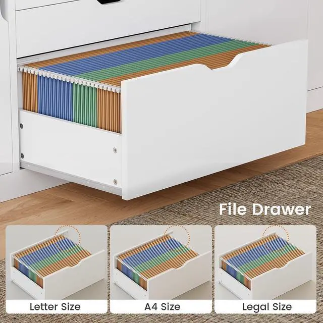 Alt view image 6 of 7 - Executive L Shaped Electric Standing Desk, 71" Height Adjustable Executive Desk with 3 Drawers and Cabinet, Sit Stand Up Home Office Desk with Power Outlets & Side Hook (White)