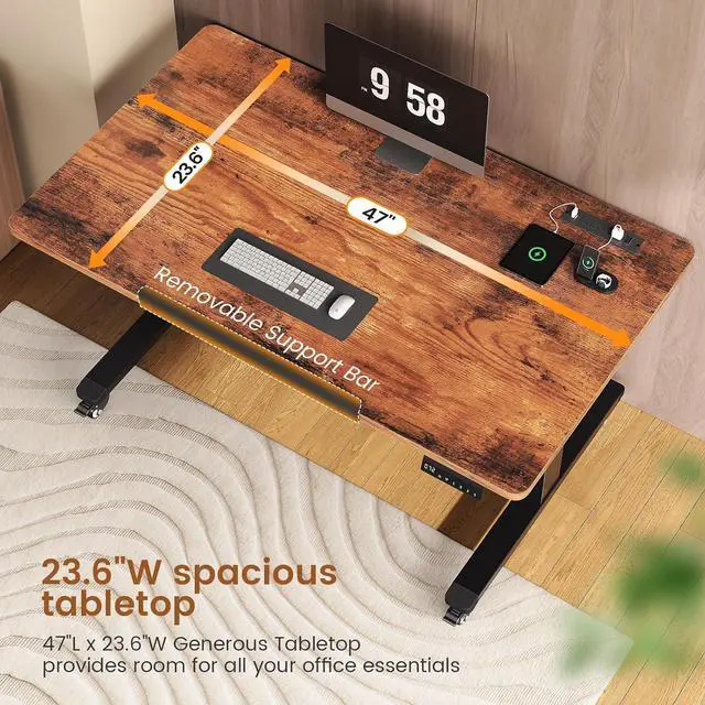 Alt view image 6 of 7 - 47 x 24 Inches Electric Standing Desk, 180° Tiltable Mobile Rising Computer Desk Height Adjustable with Wheels for Drawing/Writing/Gaming/Study/Home Office/Small Space, Rustic Brown