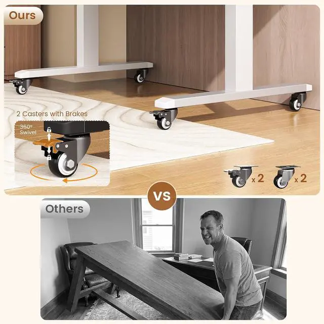 Alt view image 6 of 7 - 47 x 24 Inches Electric Standing Desk, 180° Tiltable Mobile Rising Computer Desk Height Adjustable with Wheels for Drawing/Writing/Gaming/Study/Home Office/Small Space, White