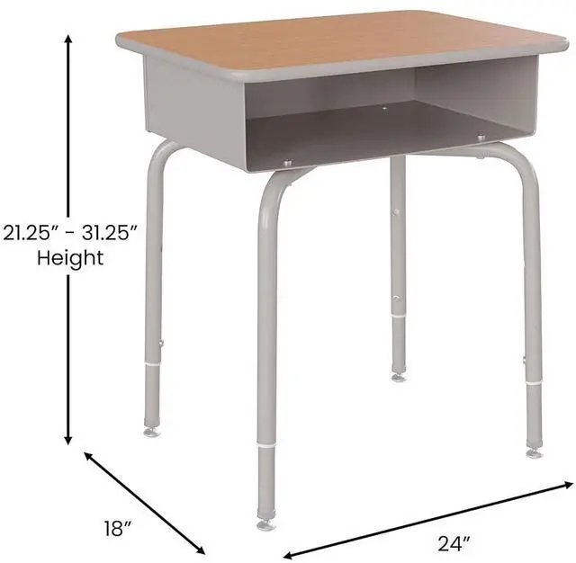 Alt view image 2 of 7 - Billie Student Desk - Walnut Open Front School Desk - Silver Metal Frame - 24"W x 18"D Adjustable Height, Durable for School or Remote Learning