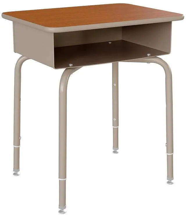 Alt view image 3 of 7 - Billie Student Desk - Walnut Open Front School Desk - Silver Metal Frame - 24"W x 18"D Adjustable Height, Durable for School or Remote Learning